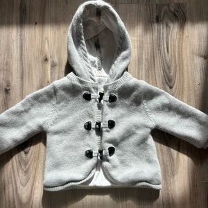 Burberry Baby Light Gray Hooded Toggle Cardigan